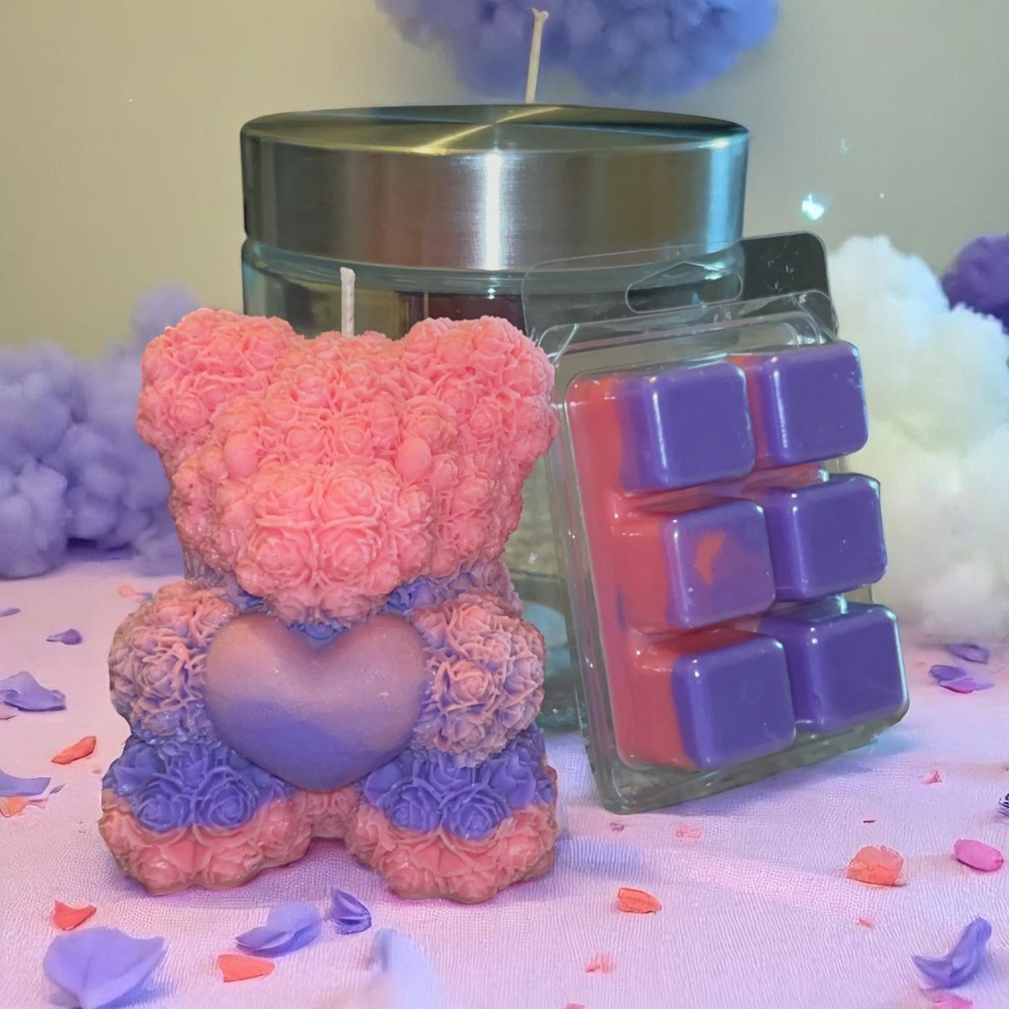 Cotton Kisses Rose Bear Candle + Wax Melt Gift Set 💋