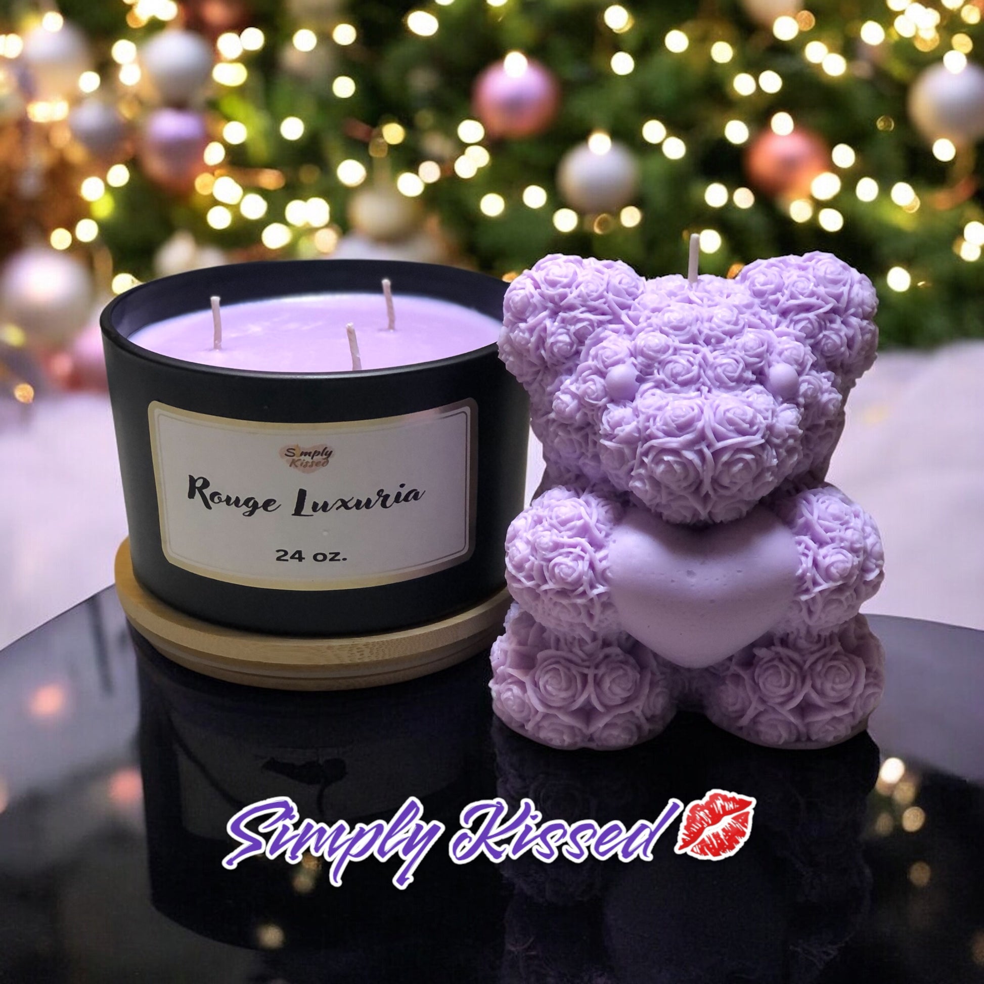 24oz. 3 wick candle paired with 21oz. Rose Bear Simply Kissed 24oz. 3 wick candle paired with 21oz. Rose Bear Simply Kissed